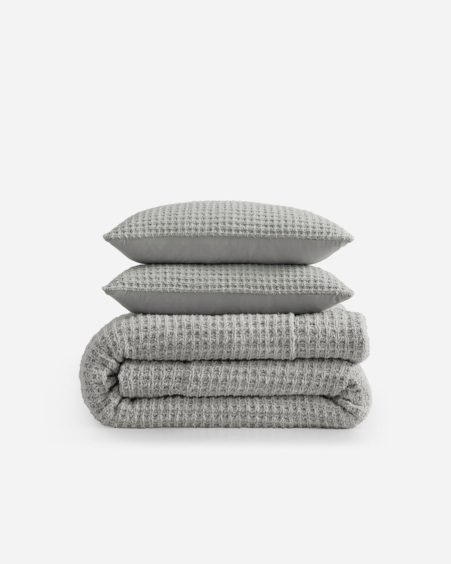 Snug Waffle Comforter Bundle Cloud Gray