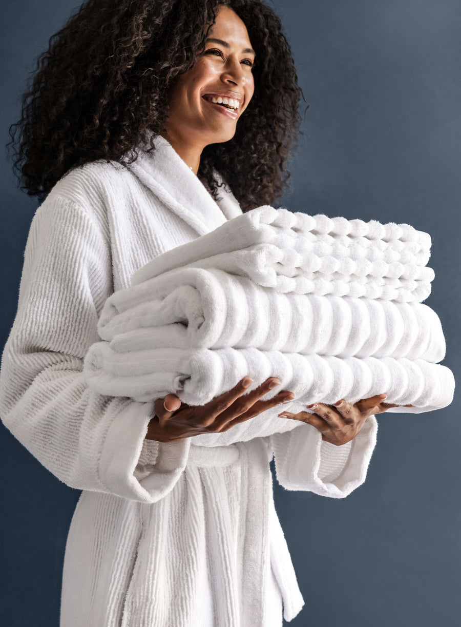 Turkish Cotton Rib Towel Set Clear White