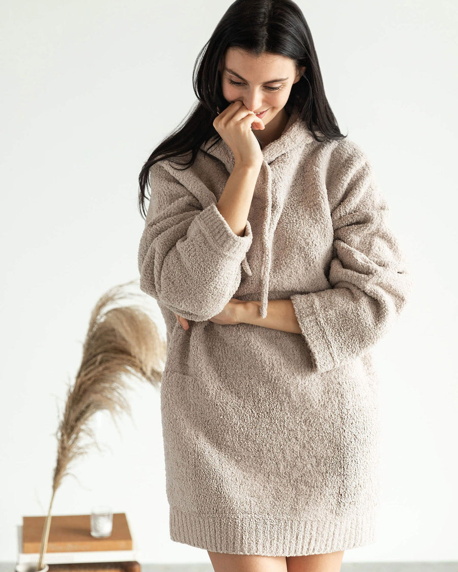Taupe Oversized Snug Blanket Teddy Hoodie