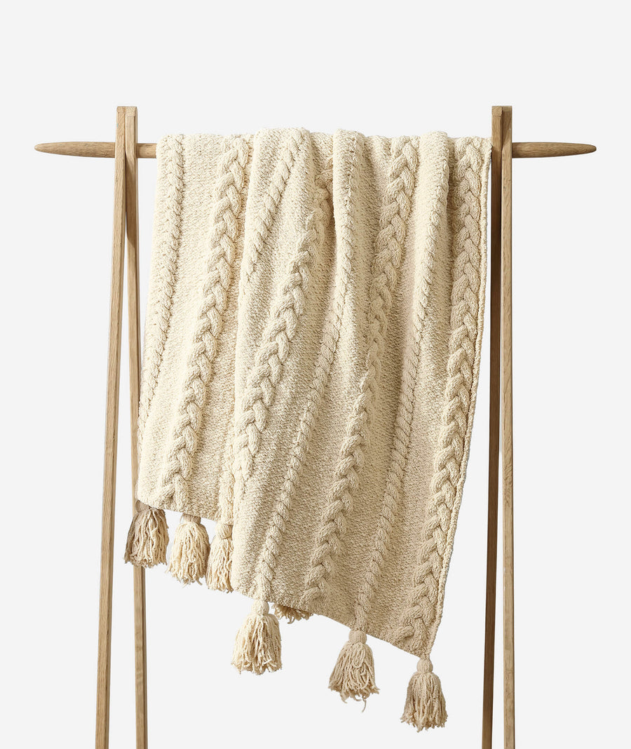 Braided Pom Pom Throw Sahara Tan