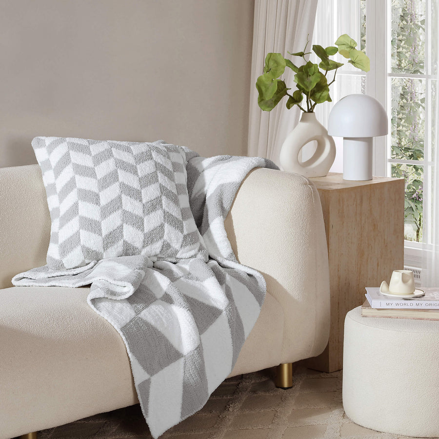 Chevron Throw Pillow Cloud Gray - Off White