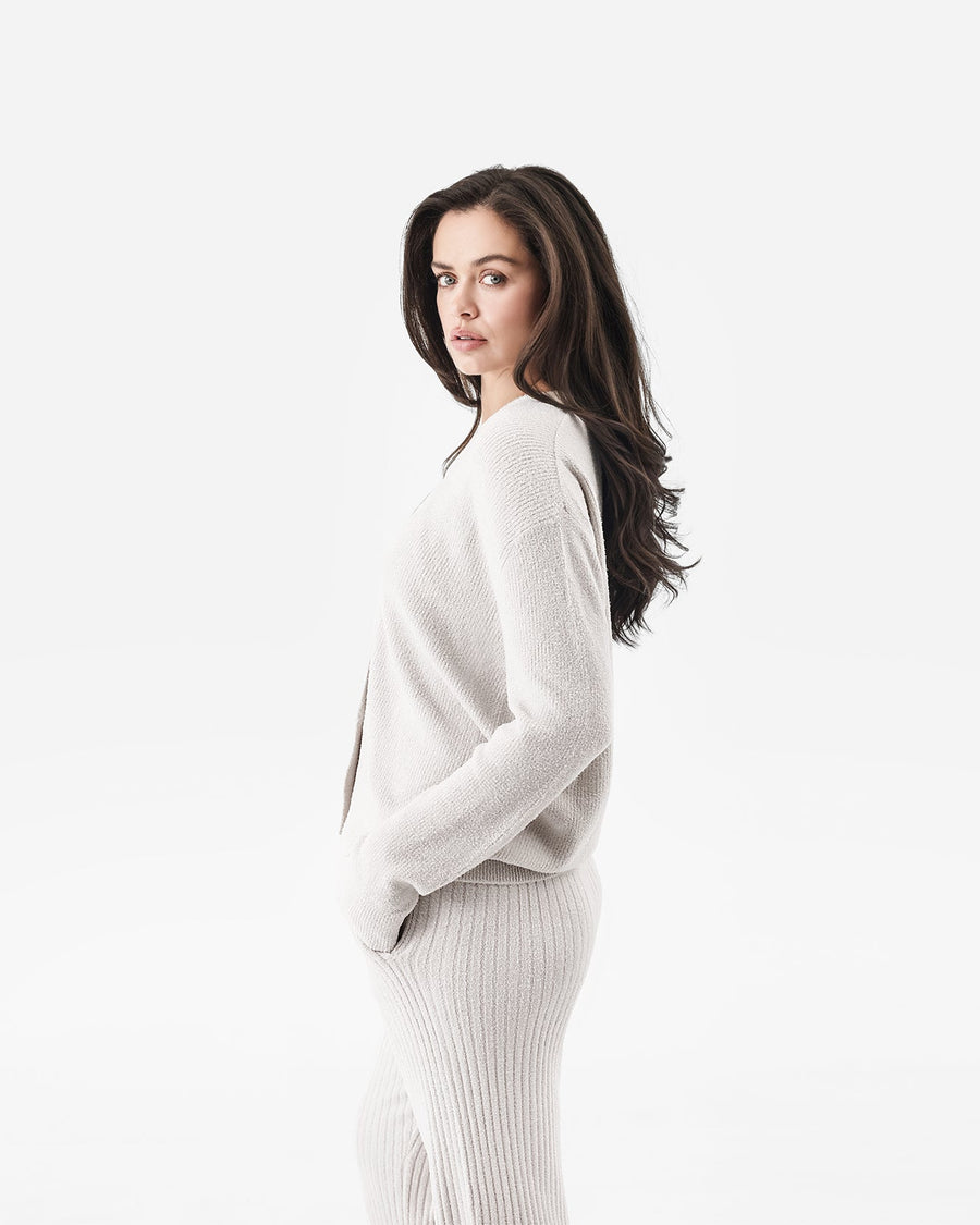 Cloud Cool Oversized Ribbed Buttoned Cardigan Bone