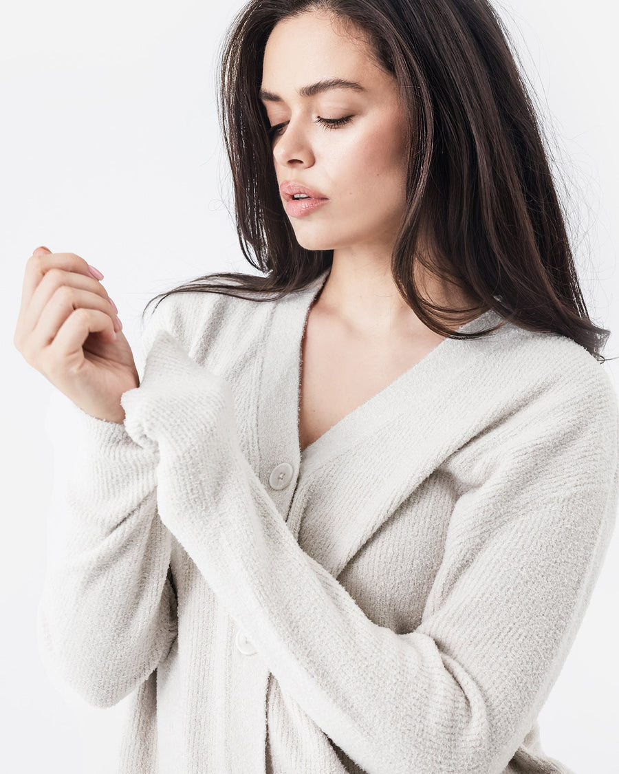 Cloud Cool Oversized Ribbed Buttoned Cardigan Bone