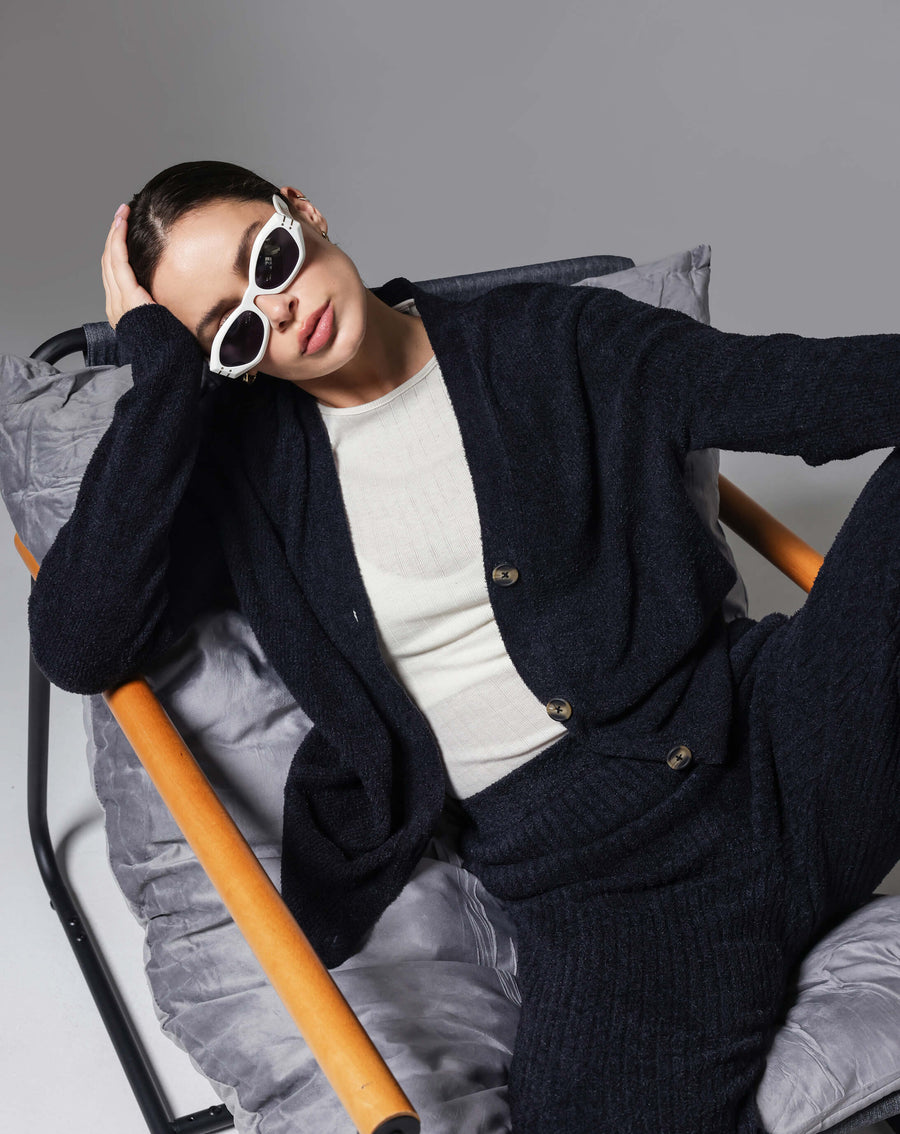Cloud Cool Oversized Ribbed Buttoned Cardigan Coal
