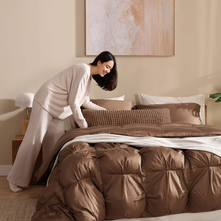 Premium Bamboo Bubble Comforter Bundle Chestnut
