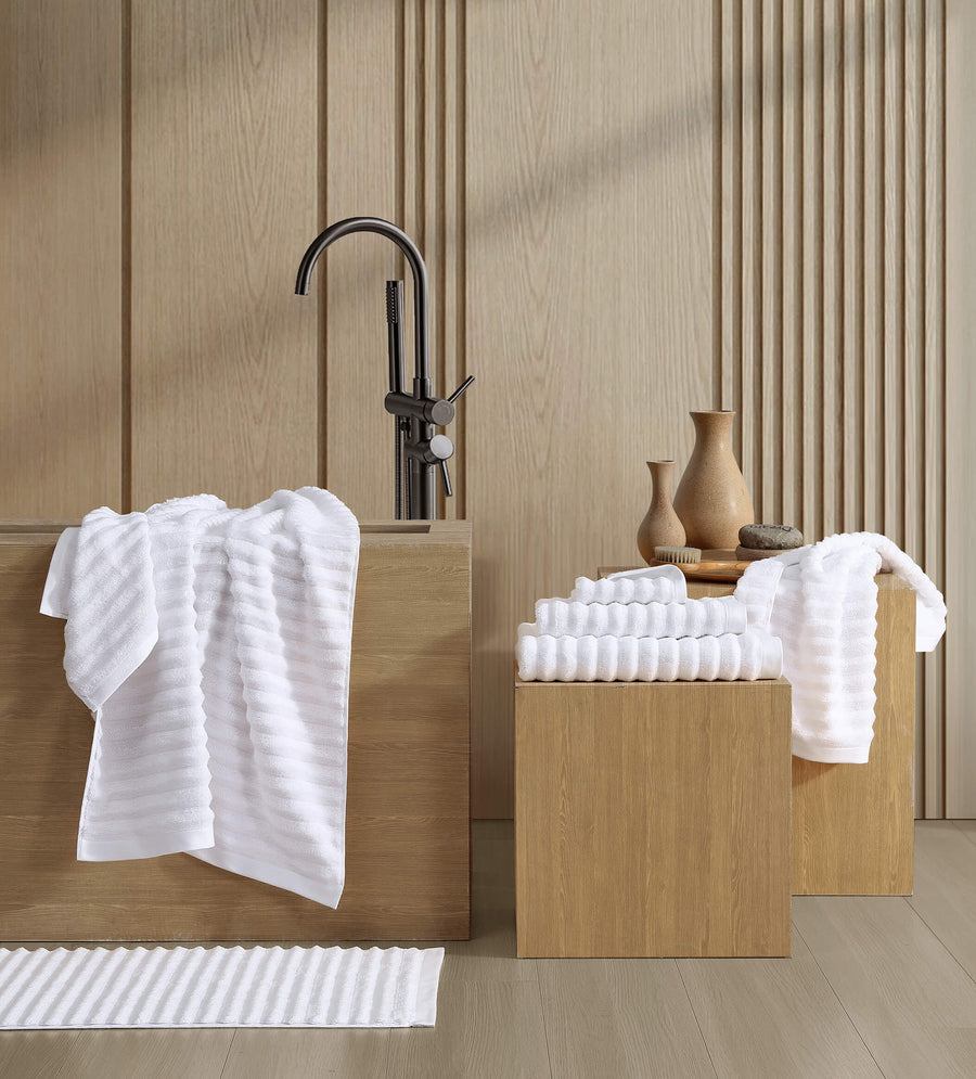 Turkish Cotton Rib Towel Set Clear White