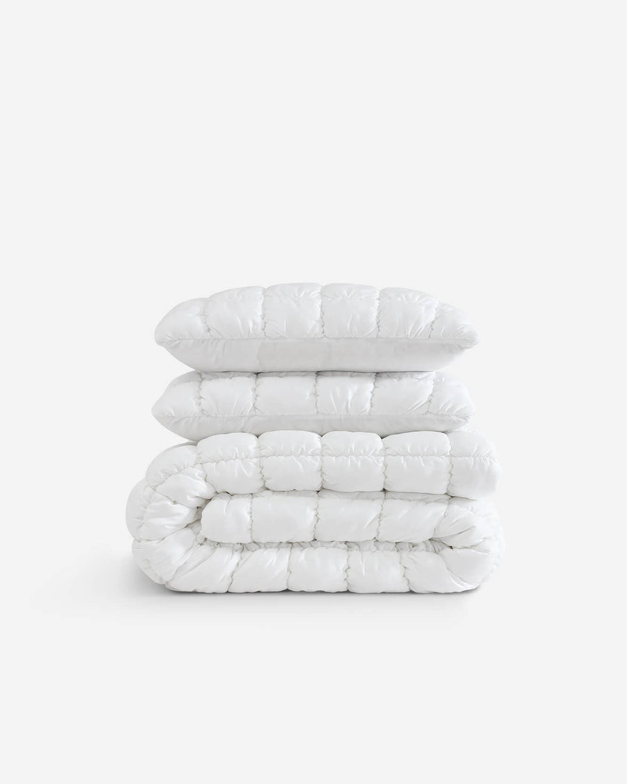 Silky Lyocell Puff Comforter Bundle Clear White