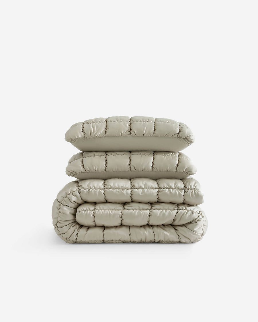 Silky Lyocell Puff Comforter Bundle Sandstone