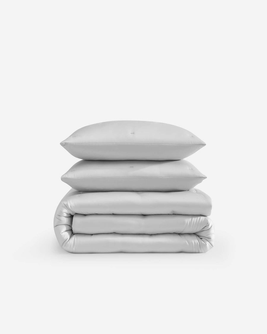 Silky Lyocell Stitch Comforter Bundle Pearl Gray