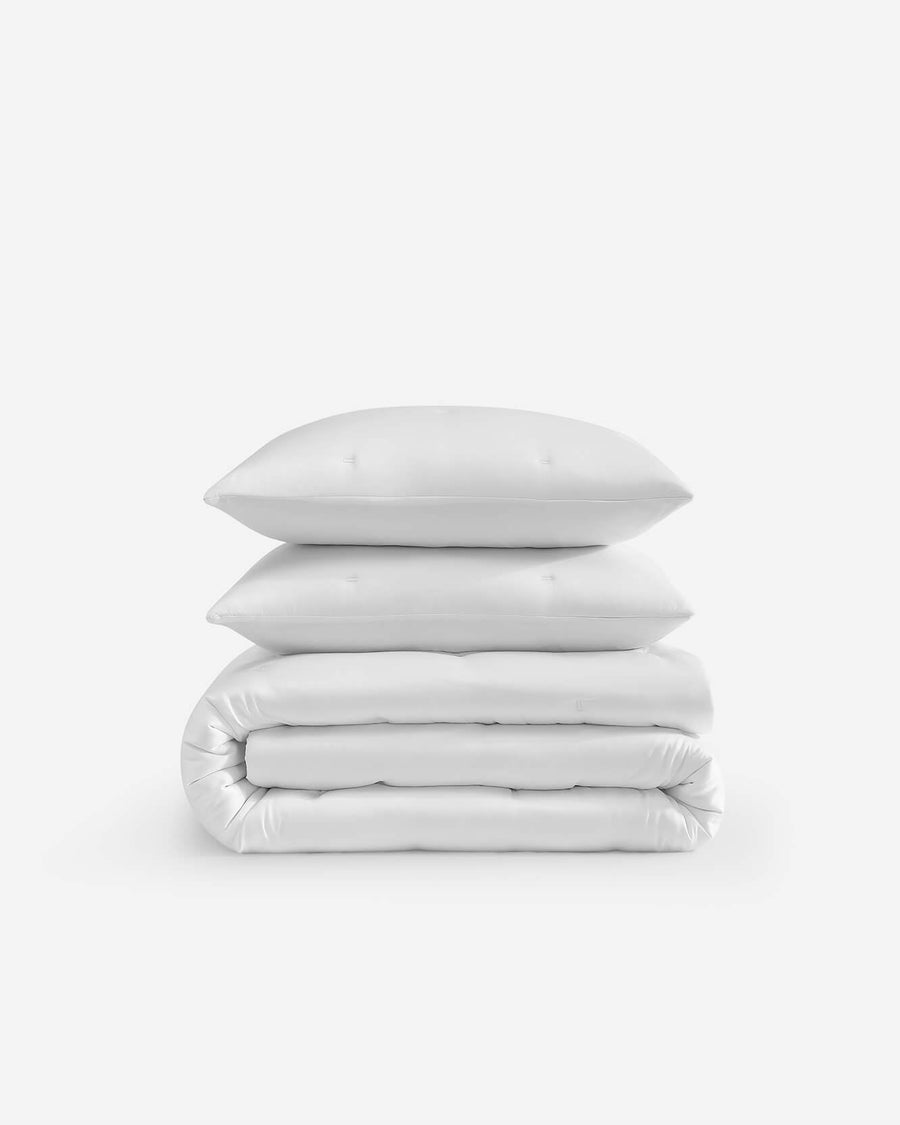 Silky Lyocell Stitch Comforter Bundle Clear White