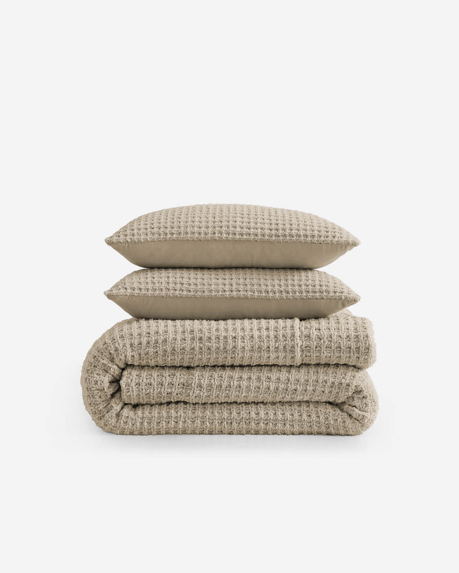 Snug Waffle Comforter Bundle Taupe