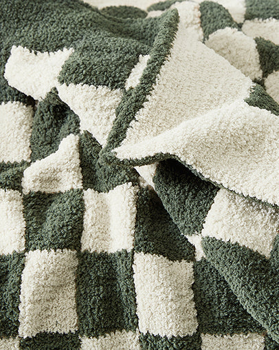 Checkerboard throw Moss - Sahara Tan