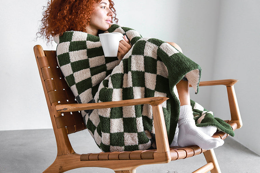 Checkerboard throw Moss - Sahara Tan