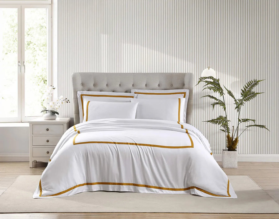 Frame Premium Bamboo Duvet Cover White - Gold