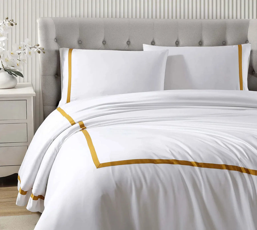 Frame Premium Bamboo Duvet Cover White - Gold