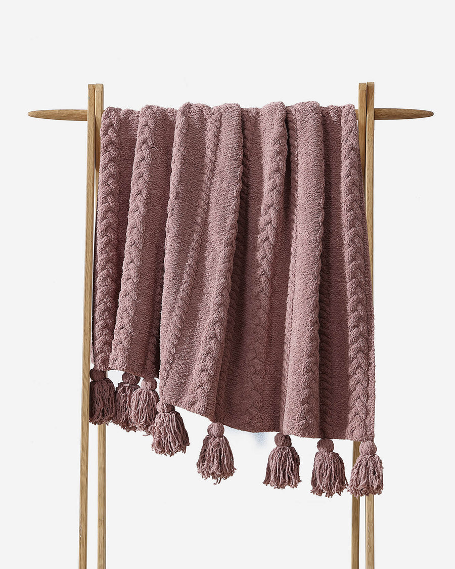 Braided Pom Pom Throw Rose