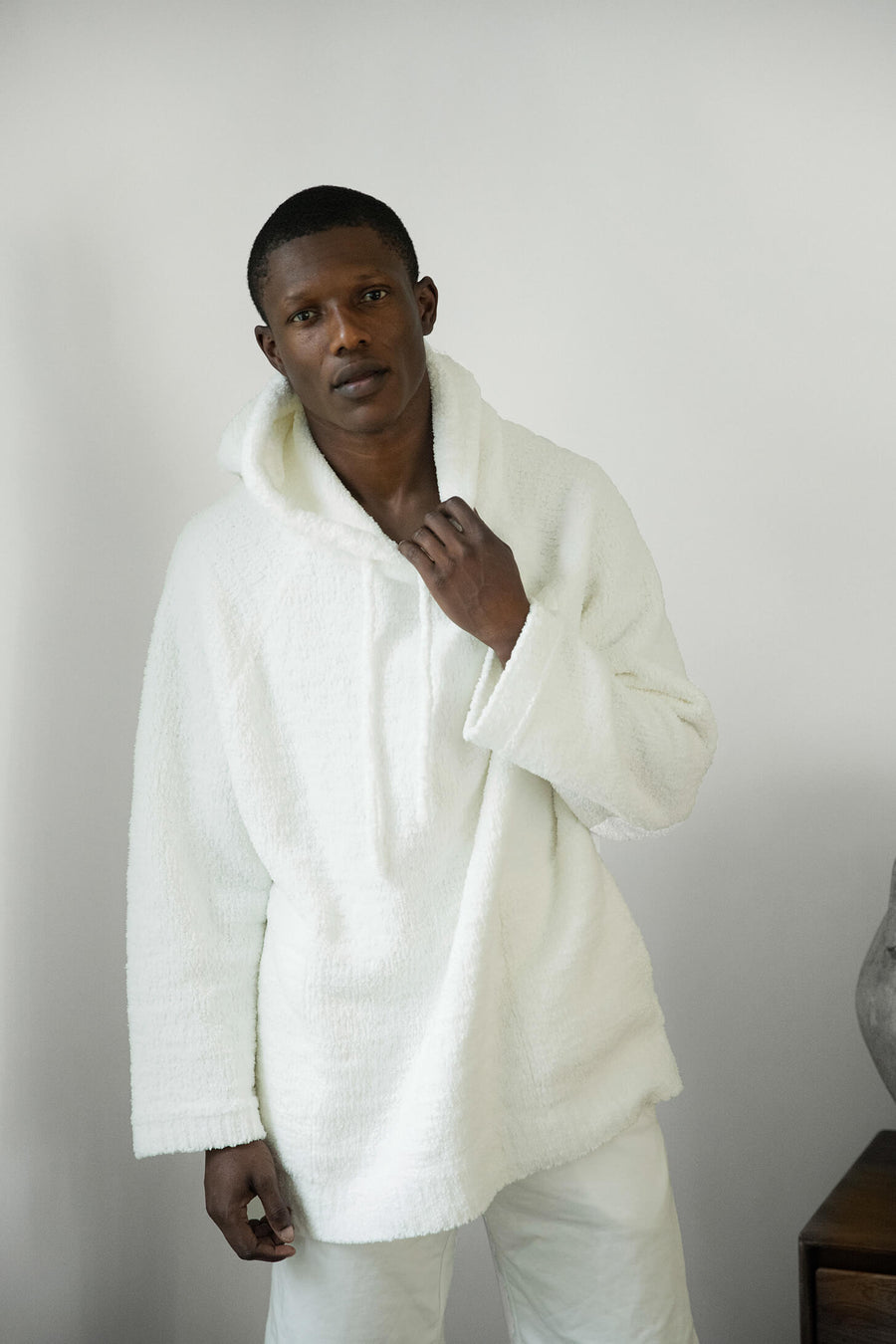 Off White Oversized Snug Blanket Teddy Hoodie