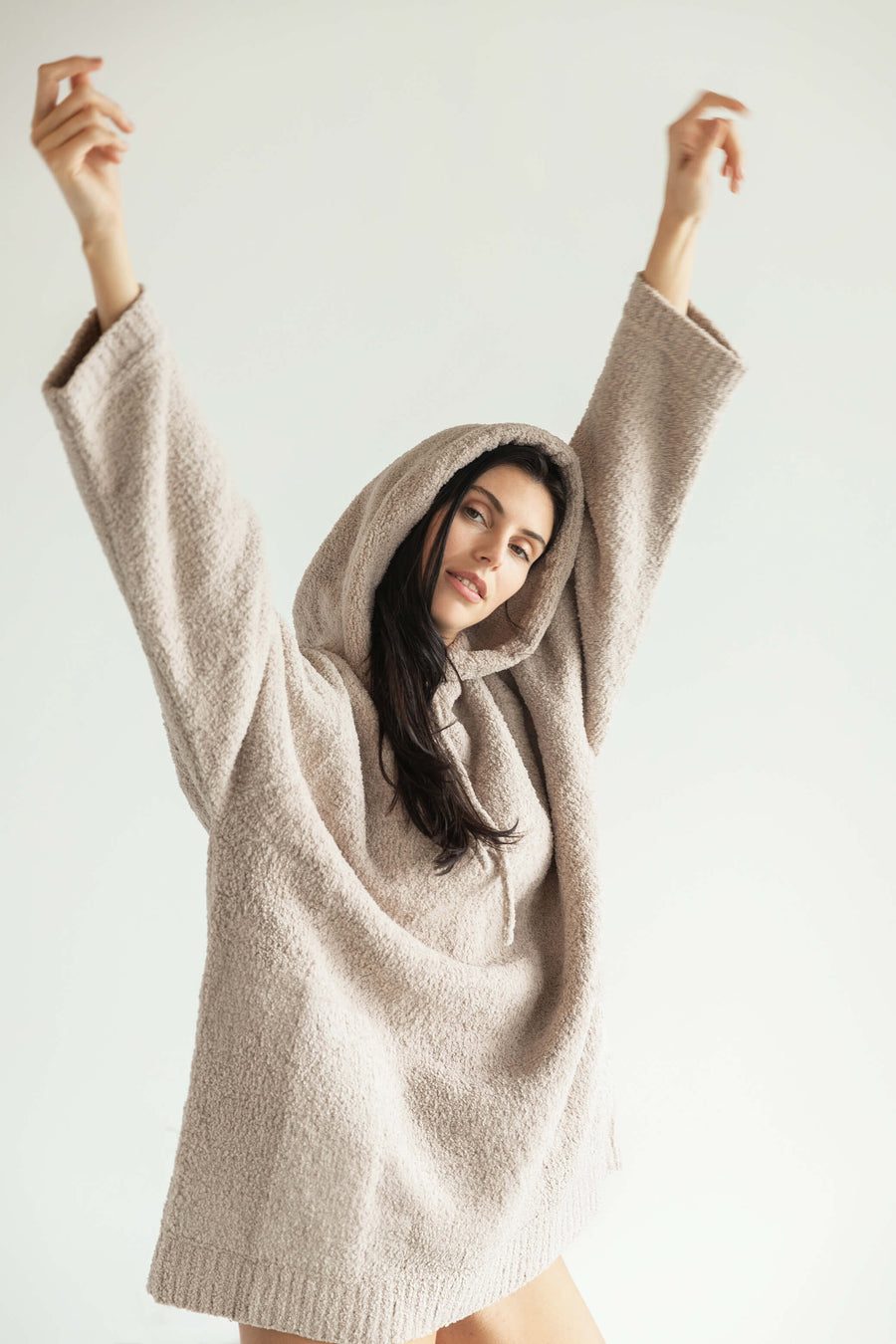 Taupe Oversized Snug Blanket Teddy Hoodie