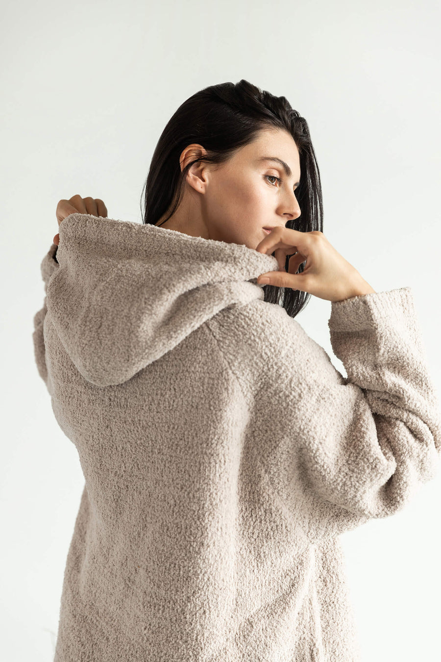 Taupe Oversized Snug Blanket Teddy Hoodie