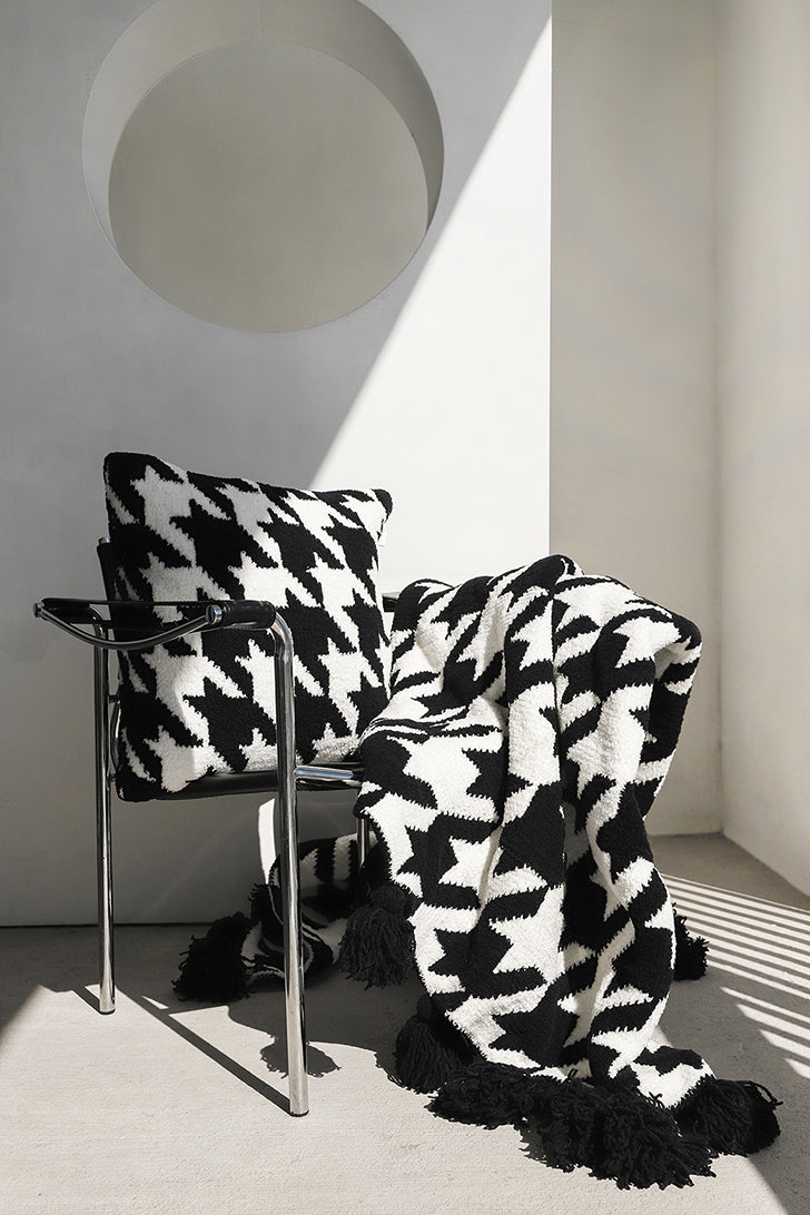 Houndstooth Throw Pillow Black - Clear White